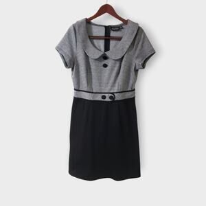 Voodoo Vixen Collared Mod Dress Black White Herringbone Sz 10 60s Rockabilly